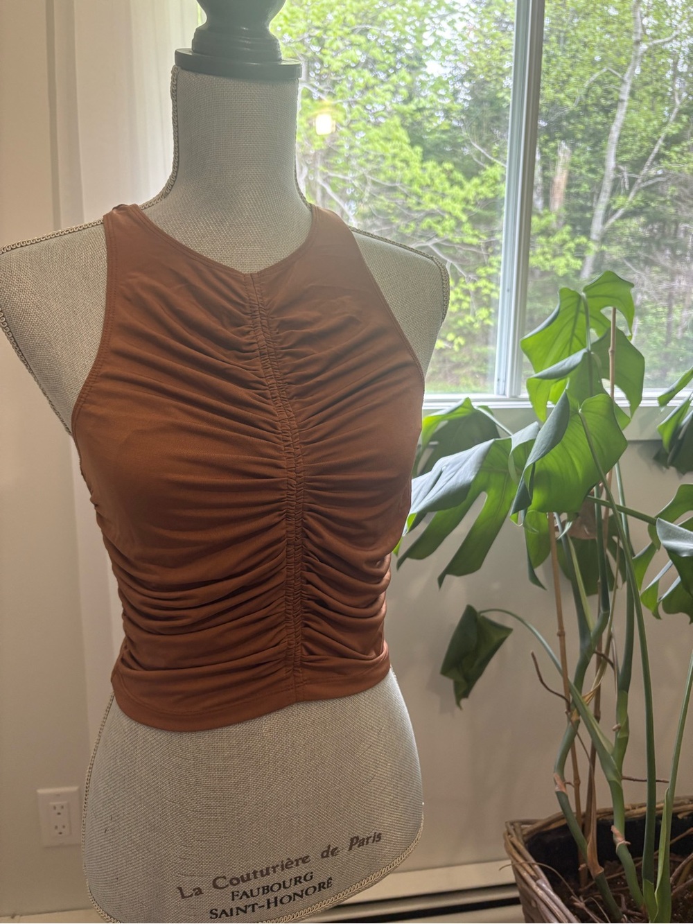 Dynamite Rust Brown Ruched Halter Crop Top